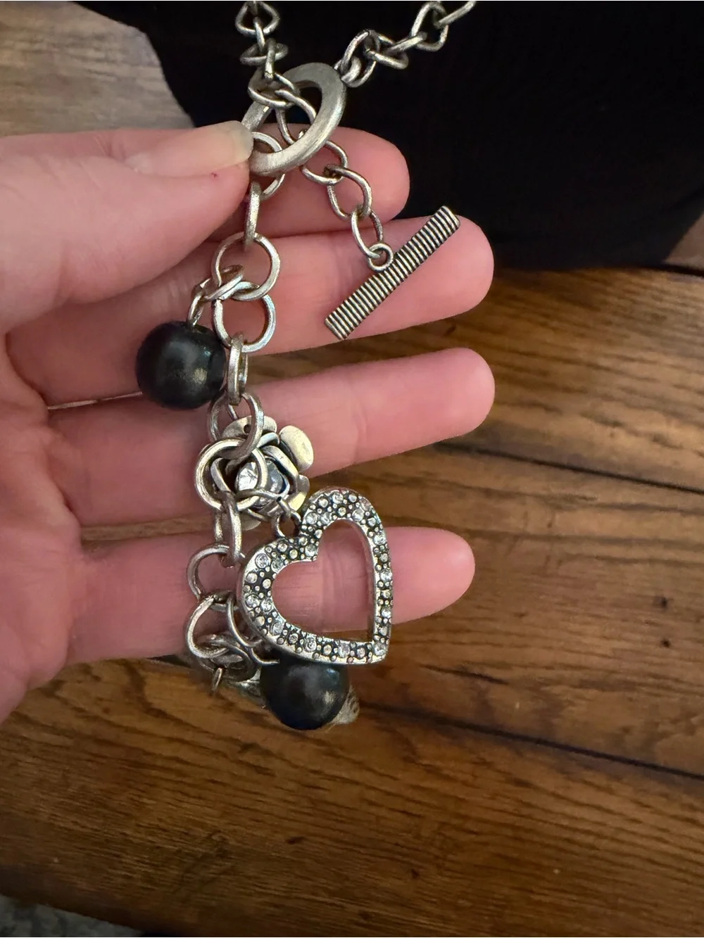 Vintage Boho Silver Engraved Cluster Heart Charm Long Lariat Pendant Necklace